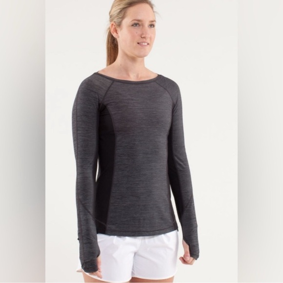 Lululemon Run: In The Sun Long Sleeve Shirt Top Black and Grey Women’s ?6 Small? - Picture 1 of 7